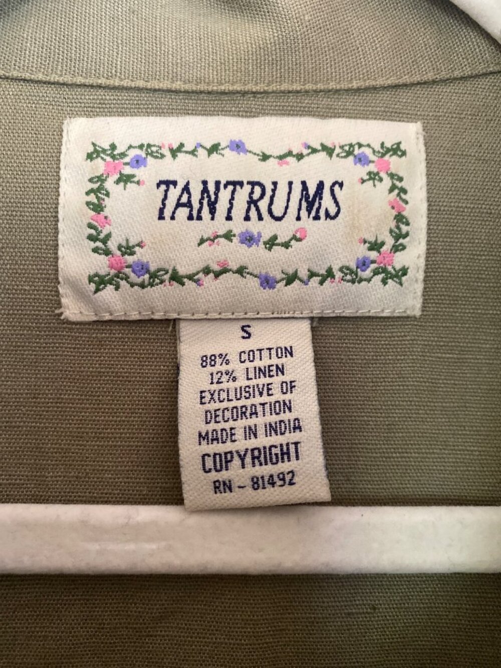 Vintage Tantrums Olive Green Floral Embroidered Button-Up Shacket Size S - Picture 6 of 6